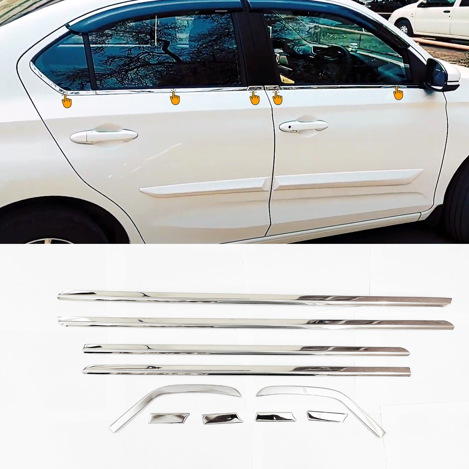 Honda Amaze Lower Window Chrome Garnish Trims Set Of Pcs