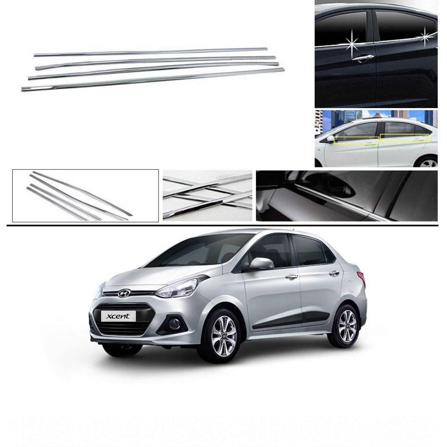 Hyundai Xcent Lower Window Chrome Garnish Trims Set Of Pcs