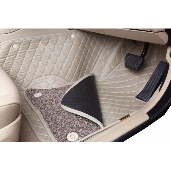 Ford New Endeavour Premium Diamond Pattern 7D Car Floor Mats (Set of 4, Black and Beige)