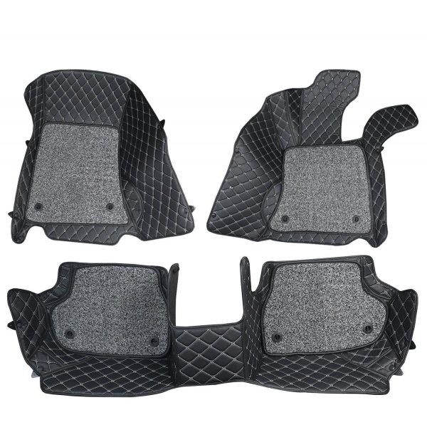 Audi A4 Premium Diamond Pattern 7D Car Floor Mats (Set of 3, Black and Beige)