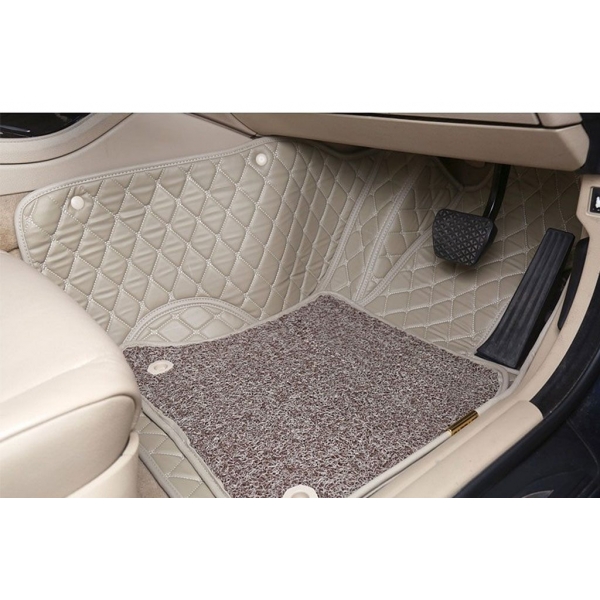 Ford New Endeavour Premium Diamond Pattern 7D Car Floor Mats (Set of 4, Black and Beige)