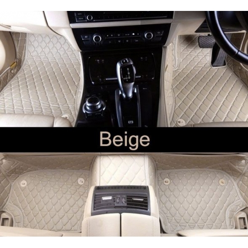 Ford Figo Aspire Premium Diamond Pattern 7D Car Floor Mats (Set of 3, Black & Beige)