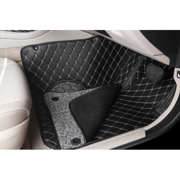 Audi Q7 Premium Diamond Pattern 7D Car Floor Mats (Set of 3, Black & Beige)