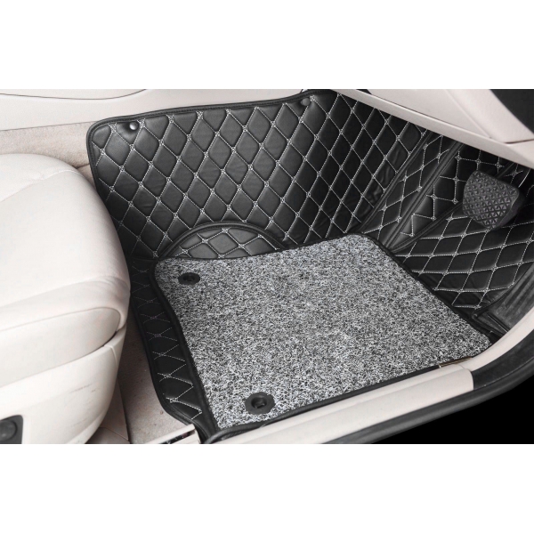 Audi Q7 Premium Diamond Pattern 7D Car Floor Mats (Set of 3, Black & Beige)