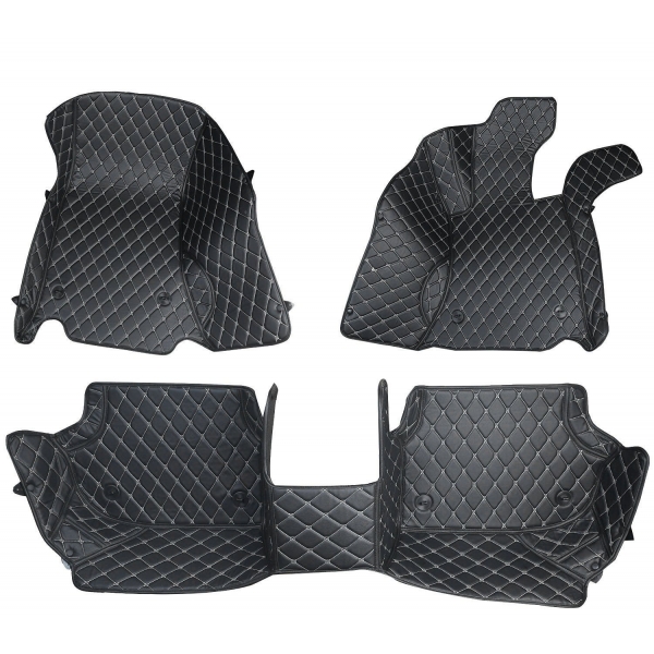 Audi A4 Premium Diamond Pattern 7D Car Floor Mats (Set of 3, Black and Beige)