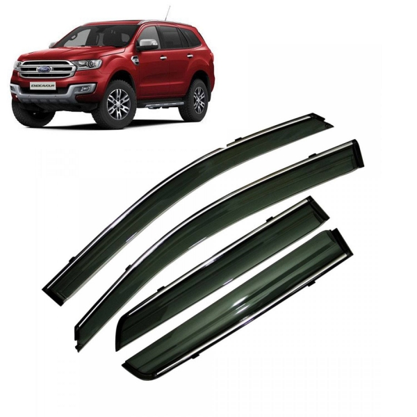 Ford New Endeavour Car Window Door Visor with Chrome Line (Set Of 6 Pcs.)