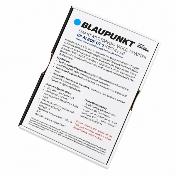 Blaupunkt AI BOX GT5 Pro Android Multimedia Adapter 4+32 | Convert OEM Car Stereo to Android Smart System | Wireless CarPlay + Android Auto