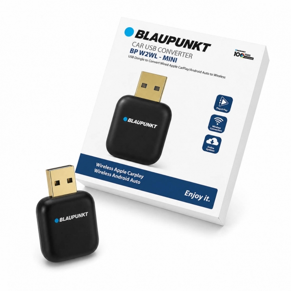 Blaupunkt BP W2WL-MINI Wireless Apple CarPlay & Android Auto Adapter | Wired to Wireless USB Dongle