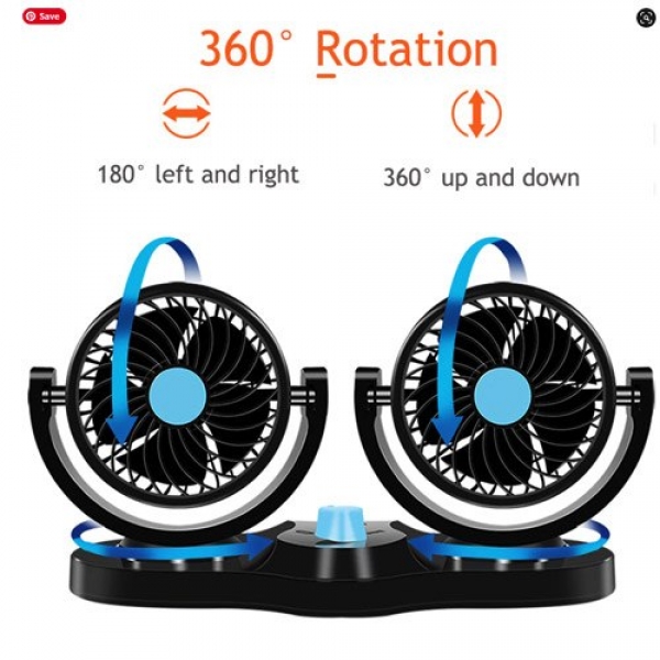 12V Electric Car Cooling Fan 360° Rotatable Dual Heads Air Circulator Fan Manual Rotation 2 Speed for All Cars