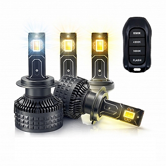 Carhatke 160W Tri Color LED Headlight Bulb H4/H19 for Car & Bike - Remote Control + Flasher