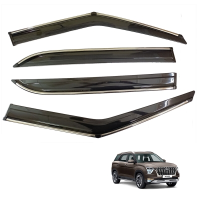 Hyundai Alcazar Car Window Door Visor with Chrome Line (Set Of 4 Pcs.) Hyundai Alcazar Car Window Door Visor with Chrome Line (Set Of 4 Pcs.)