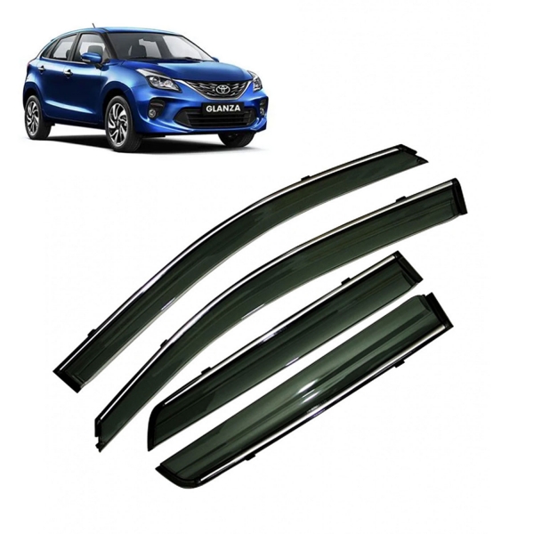 Toyota Glanza Car Window Door Visor with Chrome Line (Set Of 4 Pcs.)