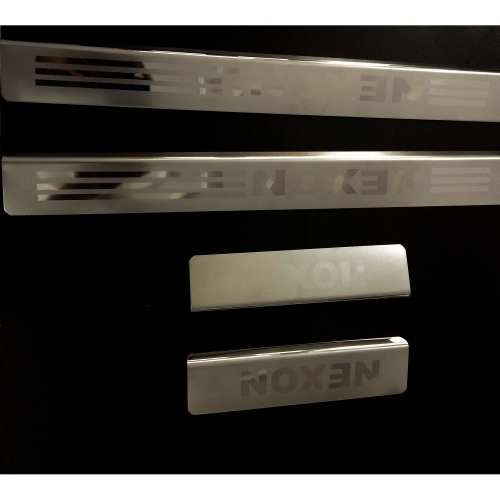 Tata Nexon Stainless Steel Door Scuff Foot Sill Plate Guards (Set of 4 Pcs.)