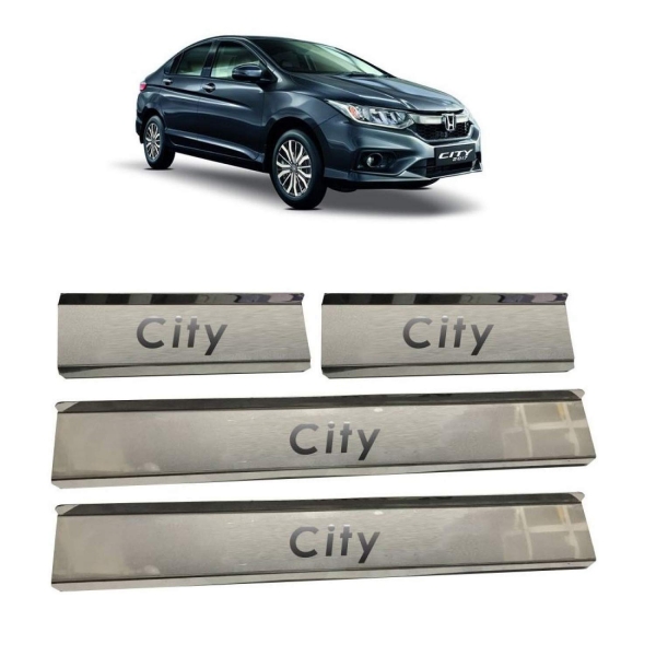Honda City Stainless Steel Door Scuff Foot Sill Plate Guards (Set of 4 Pcs.)