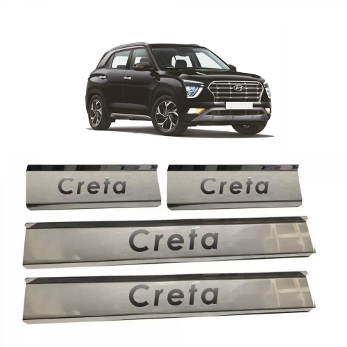 Hyundai New Creta 2020 Onwards Stainless Steel Door Scuff Foot Sill Plate Guards (Set of 4 Pcs.)