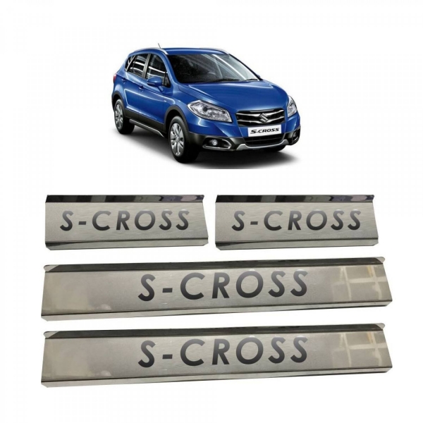 Maruti S Cross Stainless Steel Door Scuff Foot Sill Plate Guards (Set of 4 Pcs.)