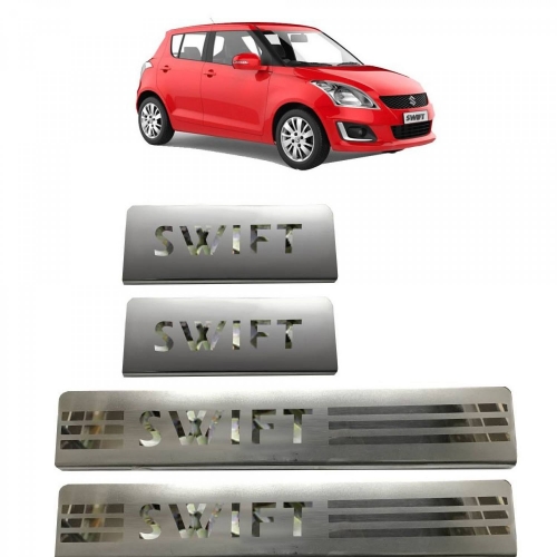 Maruti Swift Stainless Steel Door Scuff Foot Sill Plate Guards (Set of 4 Pcs.)