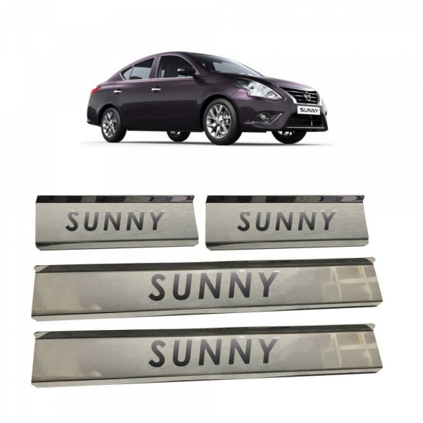 Nissan Sunny Stainless Steel Door Scuff Foot Sill Plate Guards (Set of 4 Pcs.)