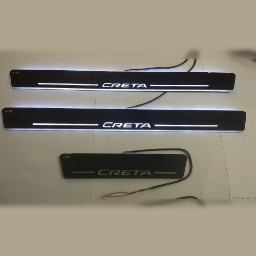 Hyundai Creta Facelift 2018-2020 Door Foot LED Mirror Finish Black Glossy Scuff Sill Plate Guards (Set of 4Pcs.)