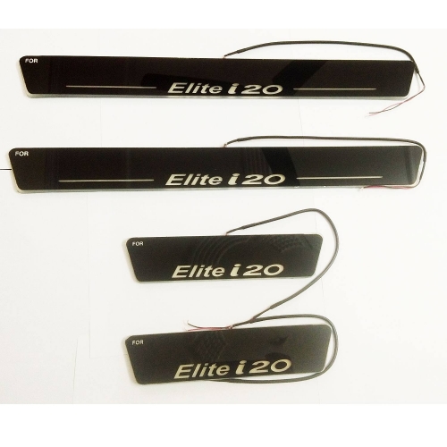 Hyundai i20 Elite 2014-2018 Door Foot LED Mirror Finish Black Glossy Scuff Sill Plate Guards (Set of 4Pcs.)