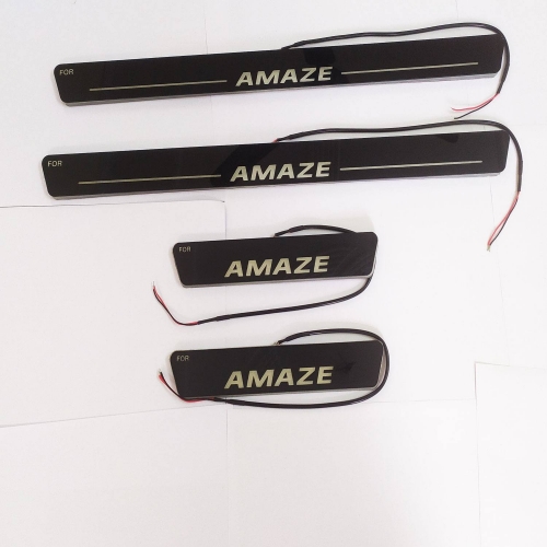 Honda Amaze Door Foot LED Mirror Finish Black Glossy Scuff Sill Plate Guards (Set of 4Pcs.)