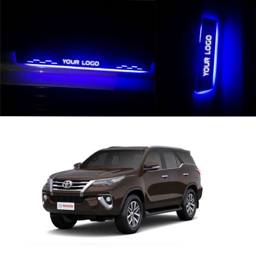 Toyota Fortuner 2020 Door Foot LED Mirror Finish Black Glossy Scuff Sill Plate Guards (Set of 4Pcs.)