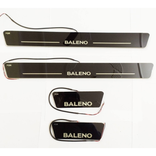 Maruti Suzuki Baleno New Door Foot LED Mirror Finish Black Glossy Scuff Sill Plate Guards (Set of 4Pcs.)