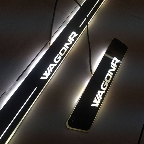 Maruti Suzuki Wagon R Door Foot LED Mirror Finish Black Glossy Scuff Sill Plate Guards (Set of 4Pcs.)
