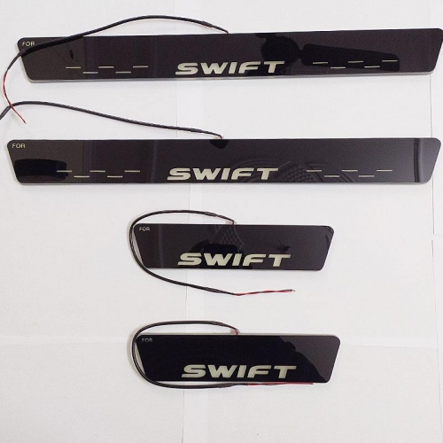 Maruti Suzuki Swift Door Foot LED Mirror Finish Black Glossy Scuff Sill Plate Guards (Set of 4Pcs.)