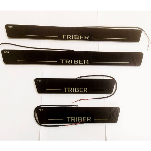 Renault Triber Door Foot LED Mirror Finish Black Glossy Scuff Sill Plate Guards (Set of 4Pcs.)