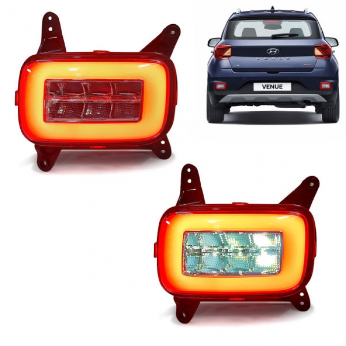Hyundai Venue Bumper Reflector LED Light Tail Light Design By Volmax (Set of 2Pcs.)