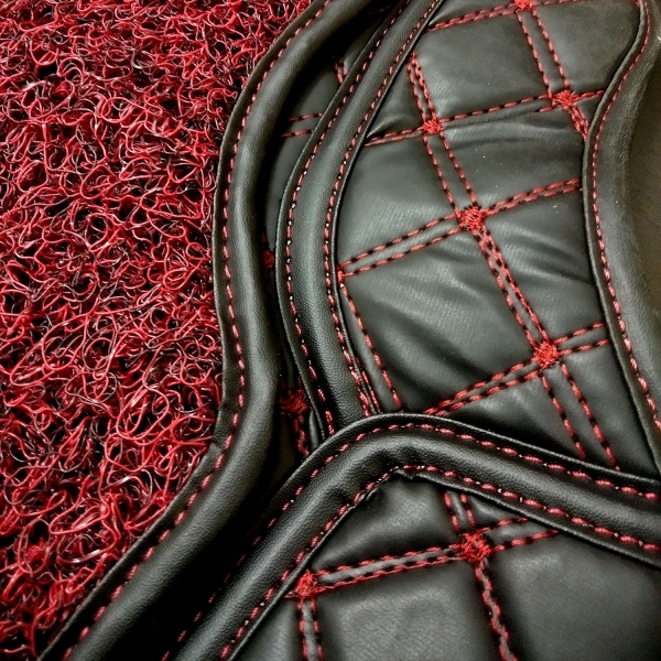 Kia Seltos Diamond Pattern Luxury Car Floor Mats 7D Car Floor Mats Black In Red Thread (Set Of 3)