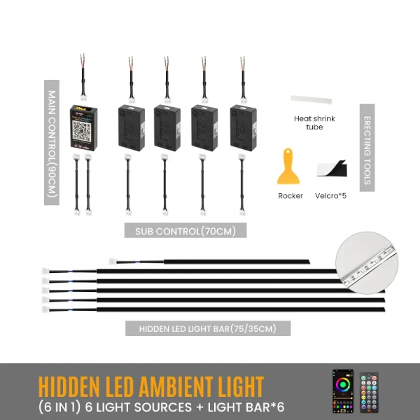 Cardi K3 Active Ultra Ambient RGB LED Interior Lights - 6 Pieces