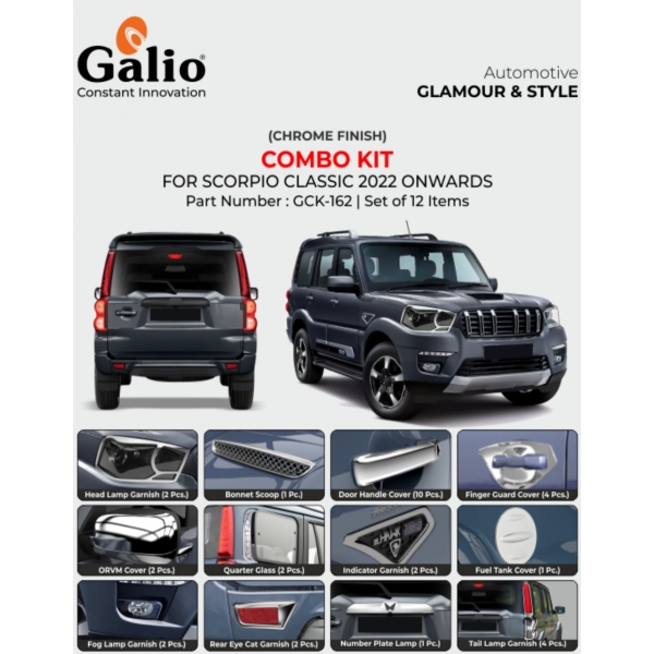 Galio  Mahindra Scorpio Claasic Chrome Finish Body Show Kit - Set of 12 Item (33 Pcs.)