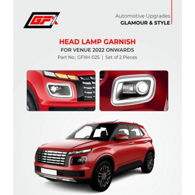 Hyundai New Venue Facelift 2022 Onward Head Lamp Chrome Garnish - Set of 2 Hyundai New Venue Facelift 2022 Onward Head Lamp Chrome Garnish - Set of 2