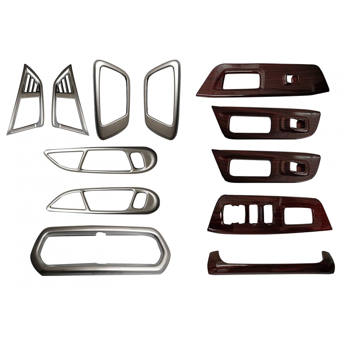 Ford Ecosport Interior Show Chrome and Wooden Combo Kit (12 Pcs)