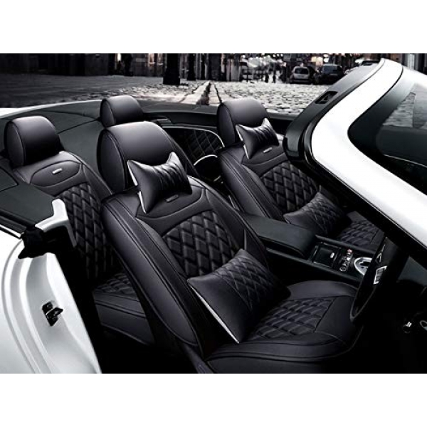 Mahindra Quanto PU Leatherate Luxury Car Seat Cover With Pillow and Neck Rest All Black With Bucket Fitting Seat Cover