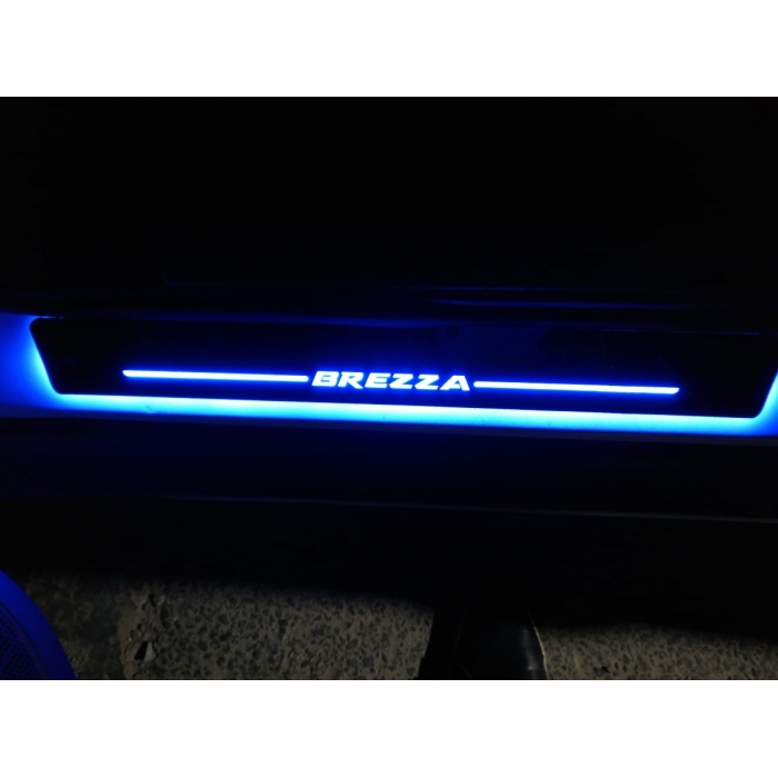 Matrix Moving LED Light Scuff Sill Plate Guards for Maruti Suzuki New Brezza 2020 (Set of 4Pcs.)