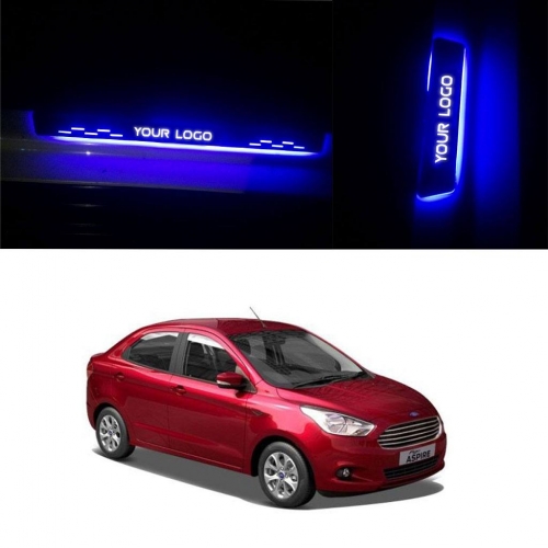 Ford Figo Aspire Door Foot LED Mirror Finish Black Glossy Scuff Sill Plate Guards (Set of 4Pcs.)