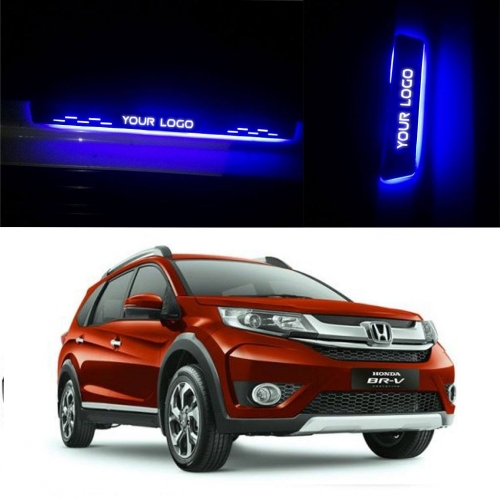 Honda BRV Door Foot LED Mirror Finish Black Glossy Scuff Sill Plate Guards  (Set of 4Pcs.)