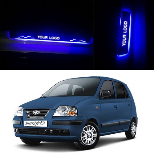 Hyundai Santro Xing Door Foot LED Mirror Finish Black Glossy Scuff Sill Plate Guards - 4 Pieces