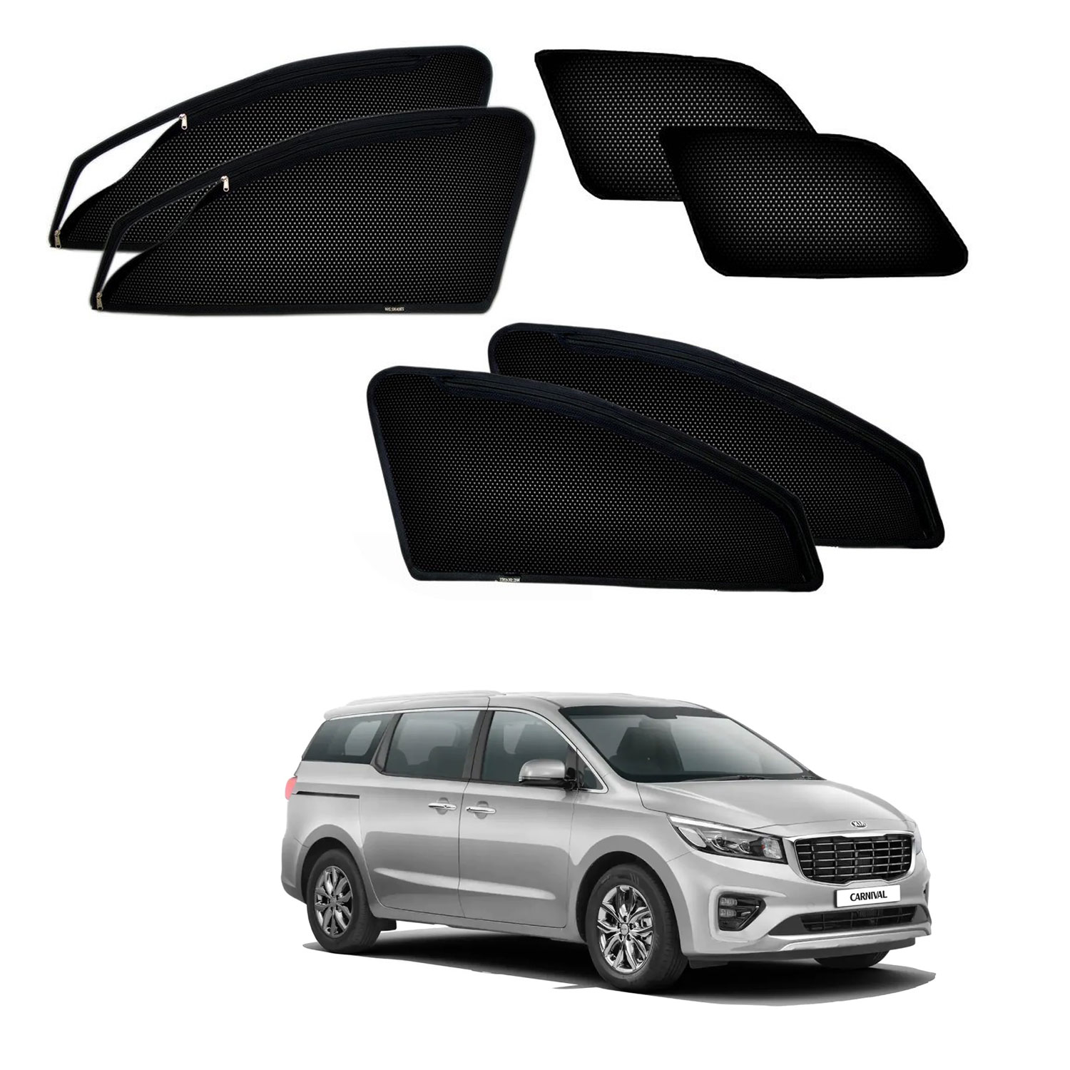 KIA Carnival 2020 Onwards Zipper Window Sun Shades (Set Of 6 Pcs.)