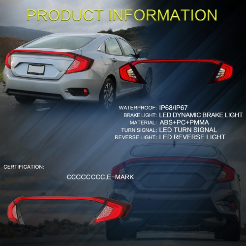 Honda New Civic 2017 Onwards Modified LED Tail Lights with Rear Led Spoiler