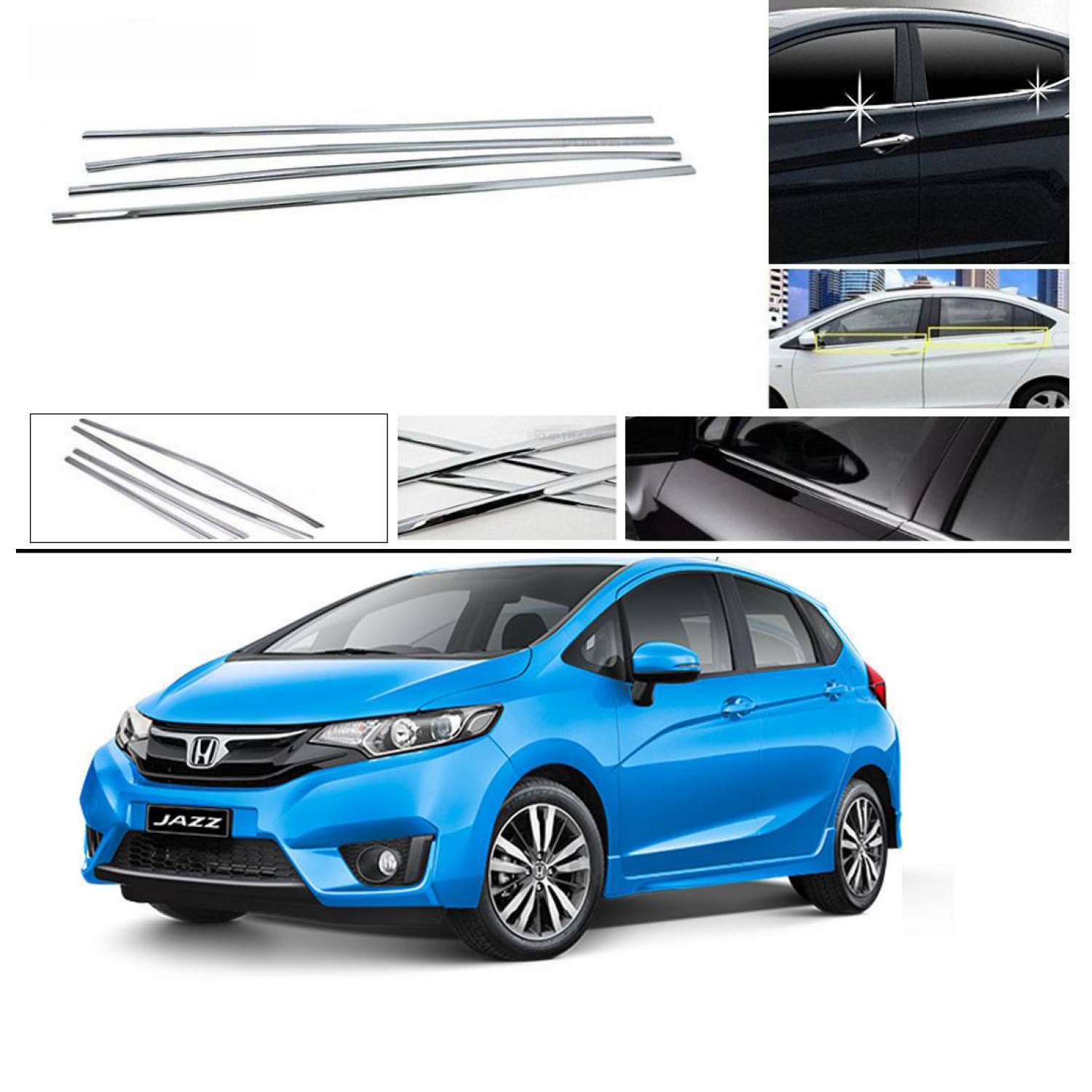 Honda New Jazz Lower Window Chrome Garnish Trims Set Of 6Pcs