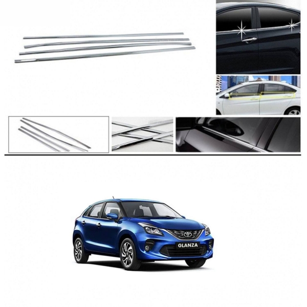 Toyota Glanza Lower Window Chrome Garnish Trims (Set of 6Pcs.)