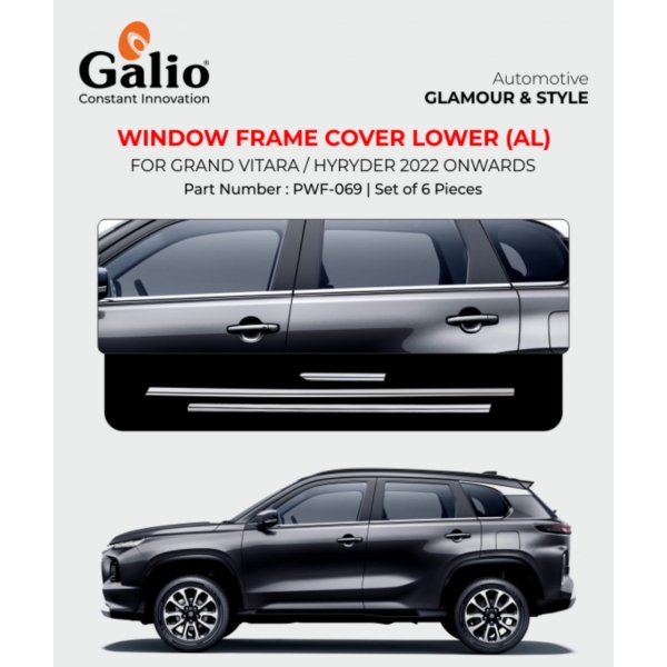 Galio Maruti Grand Vitara 2022 Onwards Lower Window Frame Chrome Garnish - 6 Pieces