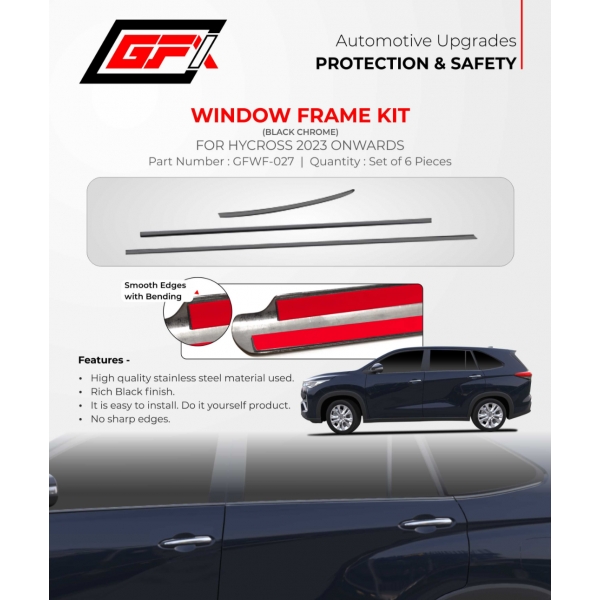 GFX Toyota Innova Hycross 2023 Onwards Window Frame Black Chrome Garnish - 6 Pieces