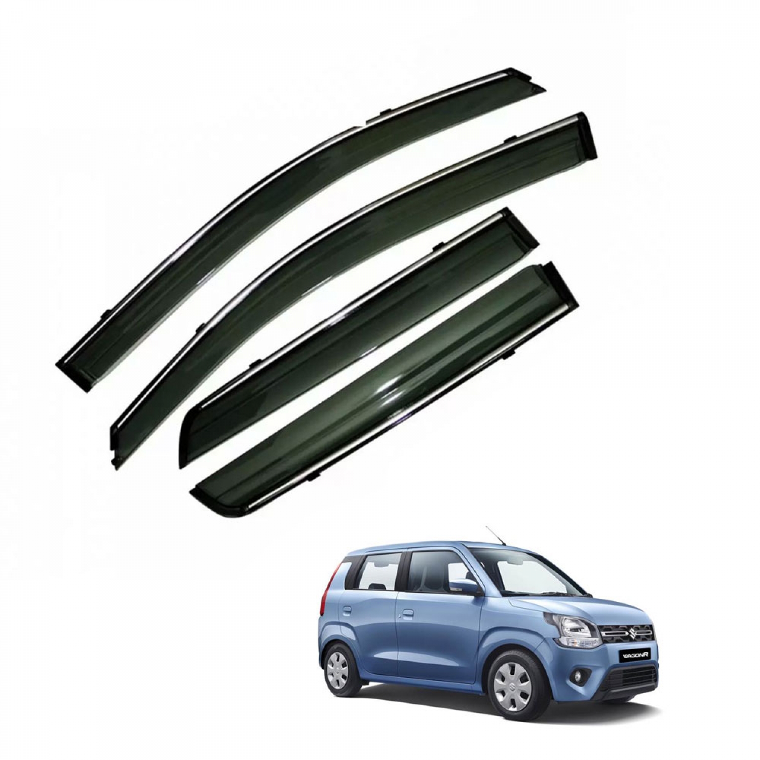 Maruti Suzuki Wagon R 2019 Car Window Door Visor with Chrome Line Set Of 4 Pcs