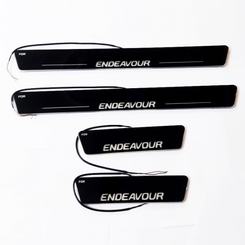Ford Endeavour New Door Foot LED Mirror Finish Black Glossy Scuff Sill Plate Guards (Set of 4Pcs.)