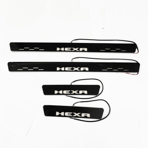 Tata Hexa Door Foot LED Mirror Finish Black Glossy Scuff Sill Plate Guards (Set of 4Pcs.)